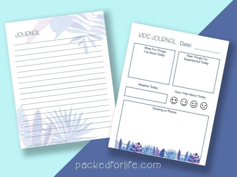 Printable adult and kids journal printables fanned out.