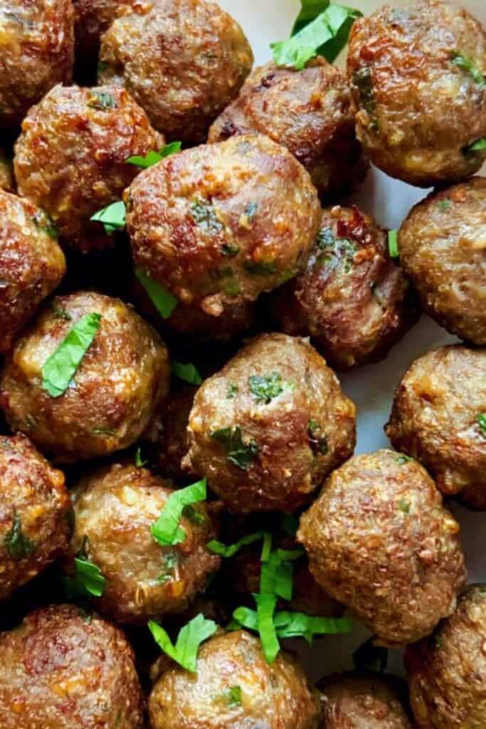 Tray of air fryer meatballs. 