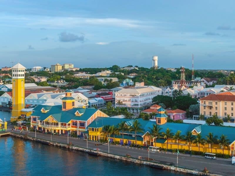 Waterfront building in the port area of Nassau, Bahamas