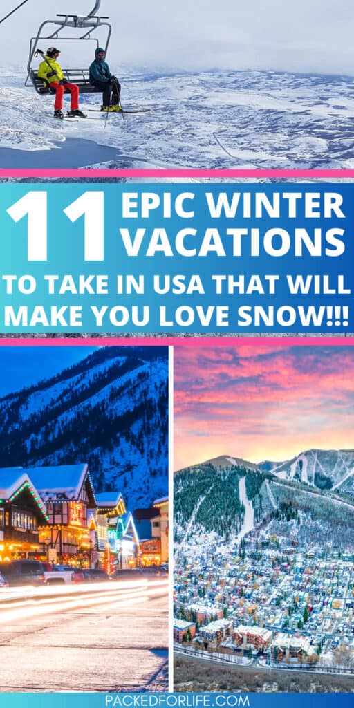 Looking for a snowy winter vacation in the USA? This favourites list of the best winter vacations in the USA with snow will make even the die hard sun worshippers love snow. Family friendly winter vacation ideas too, not just for the kids. Cute mountain towns to visit in the US, epic US National Parks to visit in winter. Best winter travel destinations not to miss. Best USA travel destinations