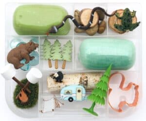 Toy Camping Kit with animals, trees, campervan
