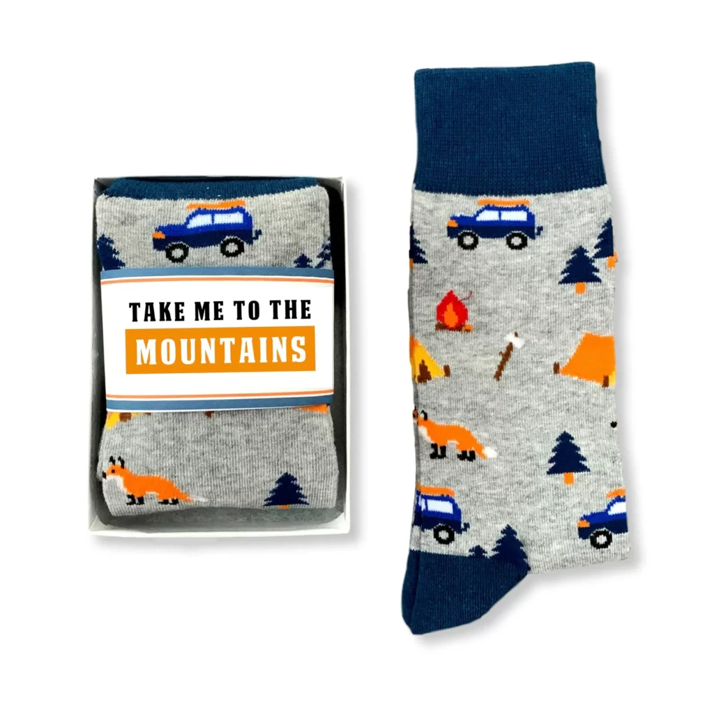Pair of camping themed socks