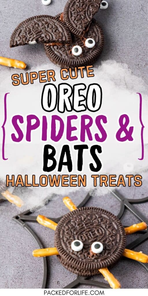 Pinterest Pin: Super cute oreo spiders & bats Halloween Treats