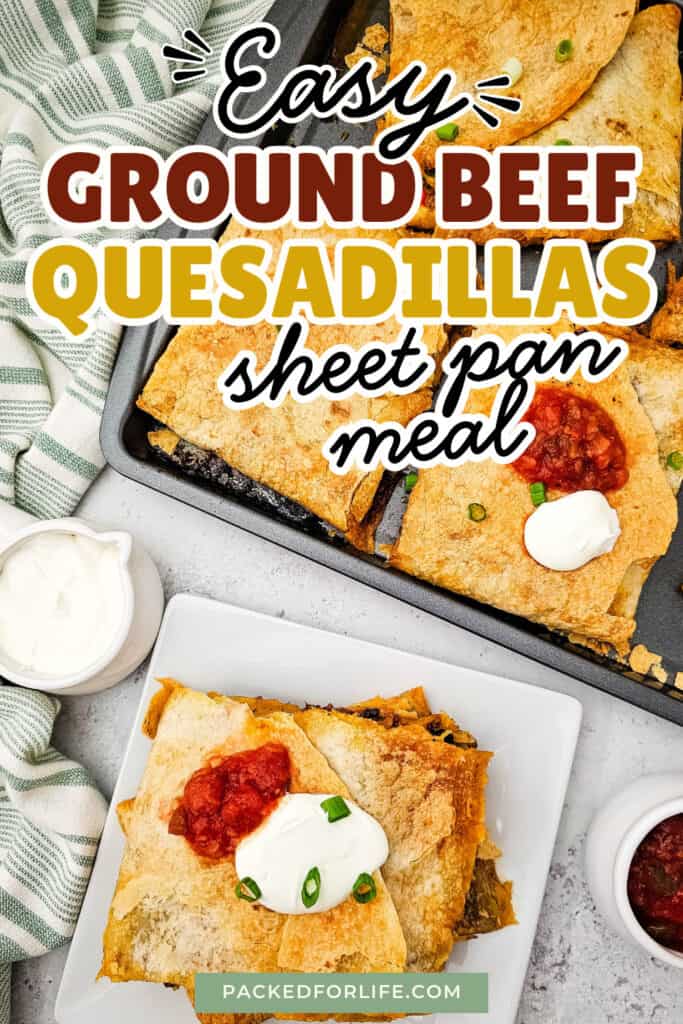 A sheet pan of crispy baked tortilla wedges filled with seasoned beef and melted cheese, served with salsa and sour cream for easy weeknight meals.