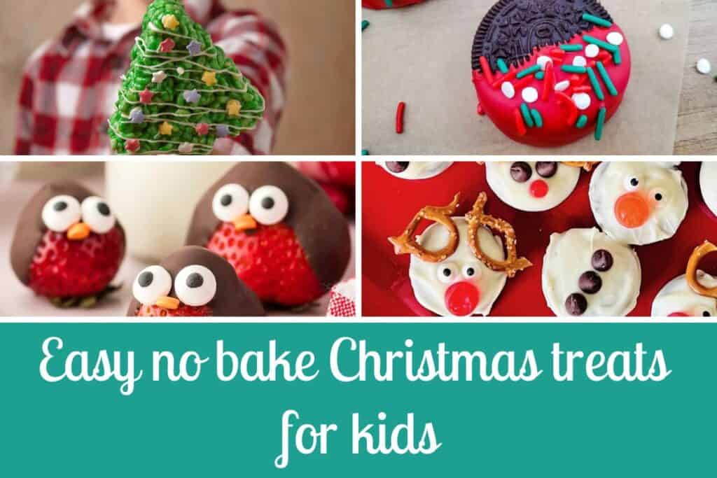 Four easy Christmas treats for kids, Rice Krispie Tree, Penguin Chocolate straberries, Christmas, Rudoplph and snowman oreos.
