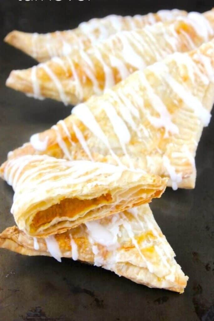 4 close up Easy pumpkin turnovers with icing drizzle.