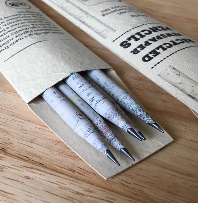 Set of recycled newspaper pencils