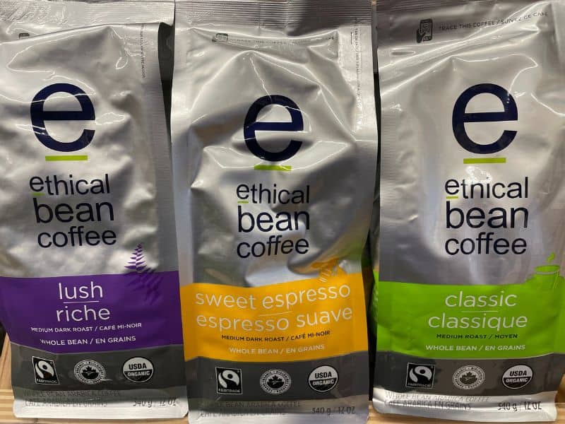 Three bags of Ethical Bean Coffee medium to dark roast