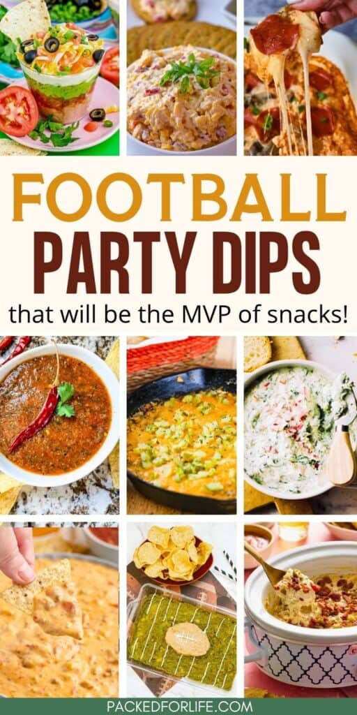 A collage of hot and cold football party dips.