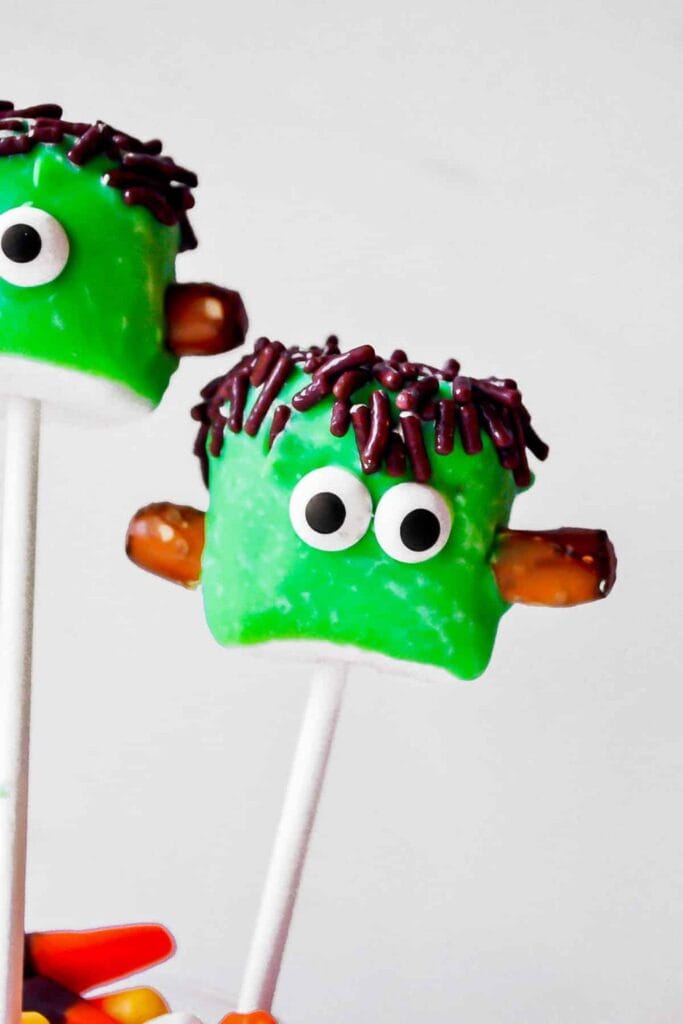 Fankenstein dipped marshmallows with candy eyes