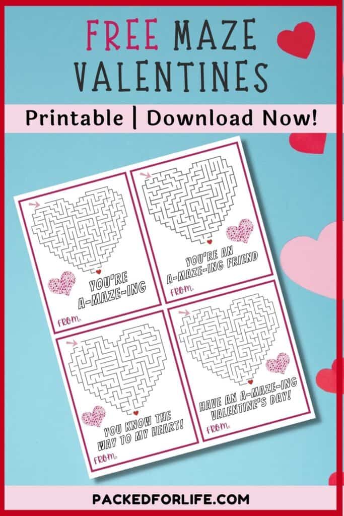 Pin with four printable Valentine's Day Maze Cards. 