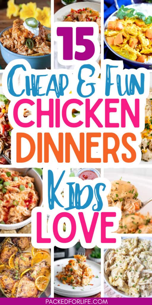 A PIN with a variety of cheap and fun chicken dinners from casseroles, to curries, tacos, and more. 