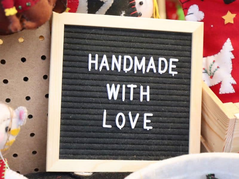Handamade with love sign at a Christmas Market.
