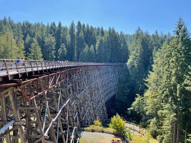 Wooden Kinesol Trestle in Cowichan Valley, BC Canada on a sunny day.