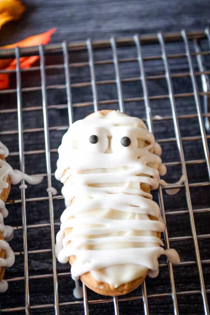 Nutter butter cookie decorated as a mummy.