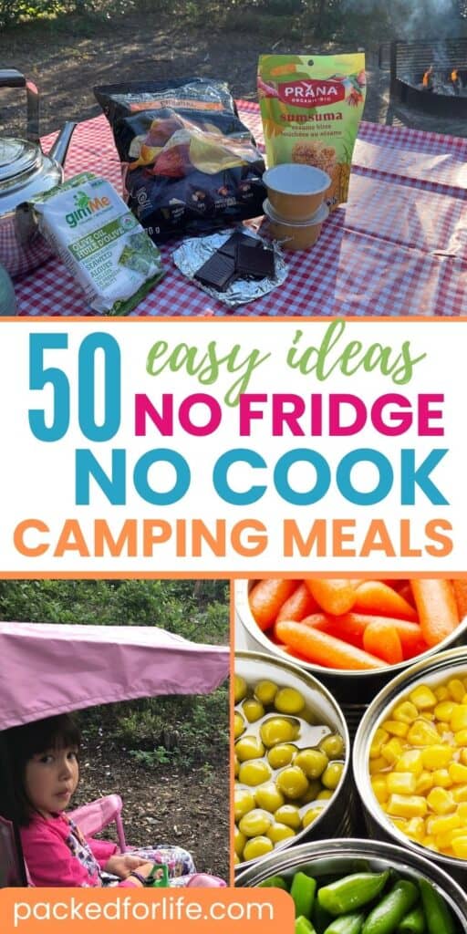 no fridge, no cook camping meals; seaweed snacks, canned veggies, chips,  applesauce, dark chocolate. 