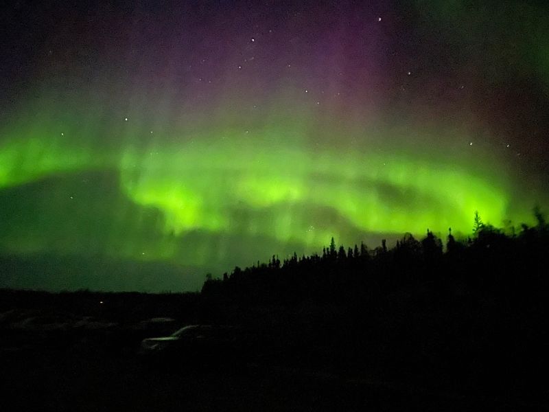 Dancing Yellowknife Northern Lights in the sky along the Ingraham Trail. 