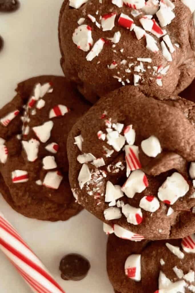 Soft, rich peppermint mocha cookies topped with crushed candy canes for a festive crunch.