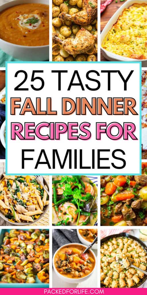 25 easy fall dinner recipes for families from soups and stews, to fall harvest sheet pan meals and casseroles. 