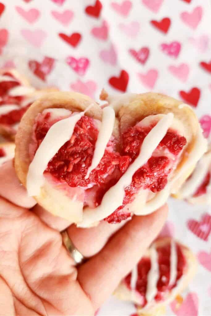 Heart Shaped Raspberry Danish with icing.