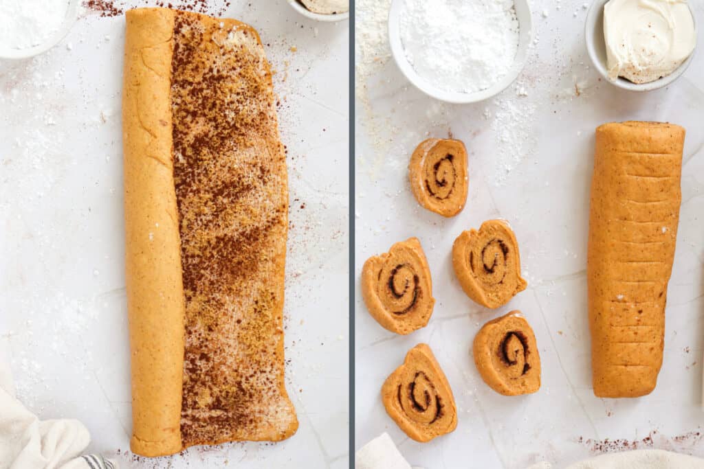 Rolling & Cutting Pumpkin Cinnamon Roll Dough