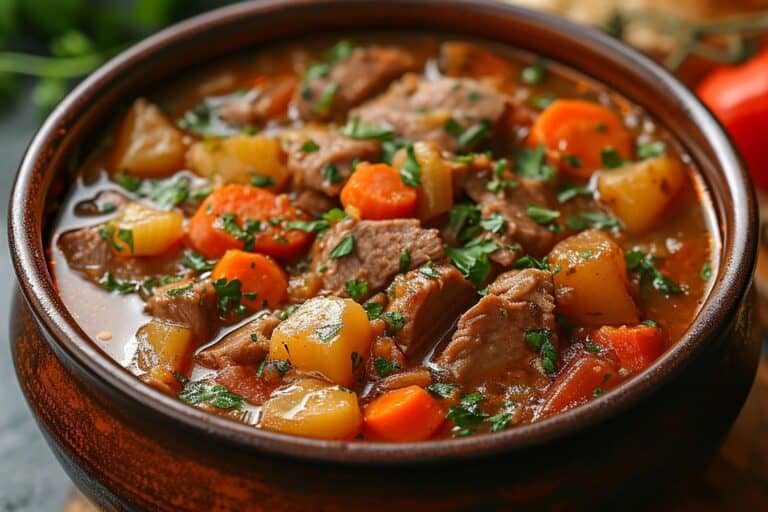 Simple fall crockpot meal, a close up of Beef Stew in a bowl