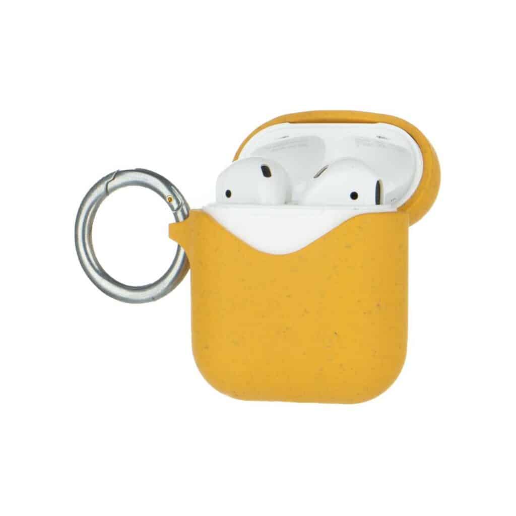 Yellow sustainable airpod case. 