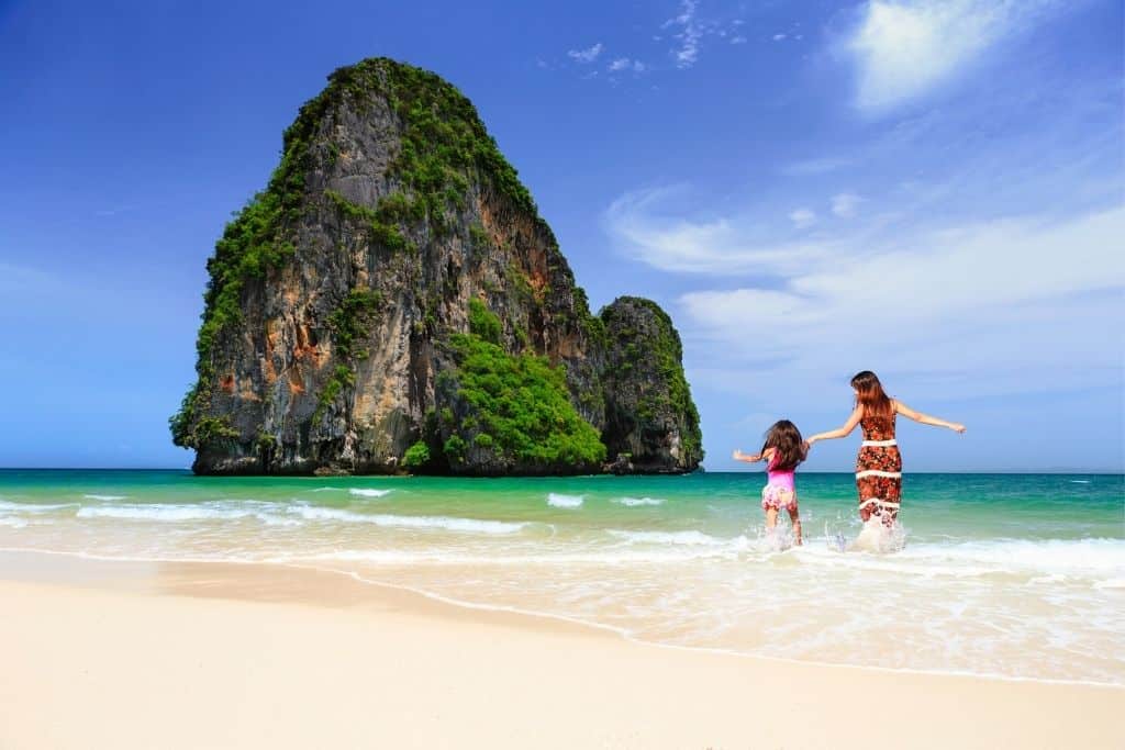 Thailand beach with mom & kid