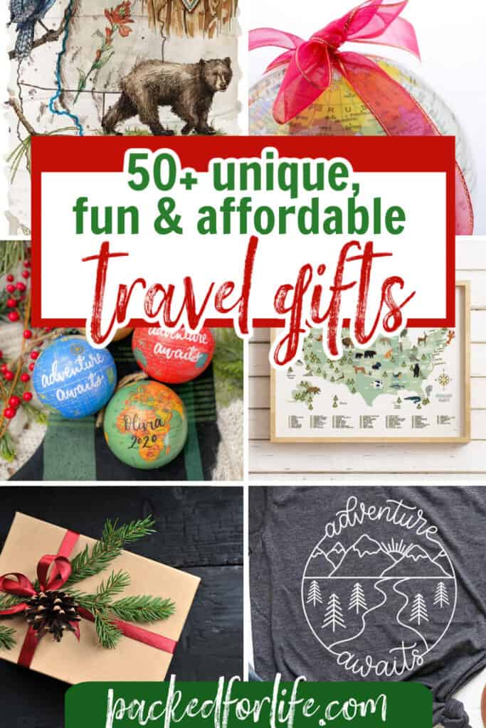 Affordable & Unique gifts for travelers. Advnture awaits t-shirts, wrpped gift box, world christmas ornaments. 