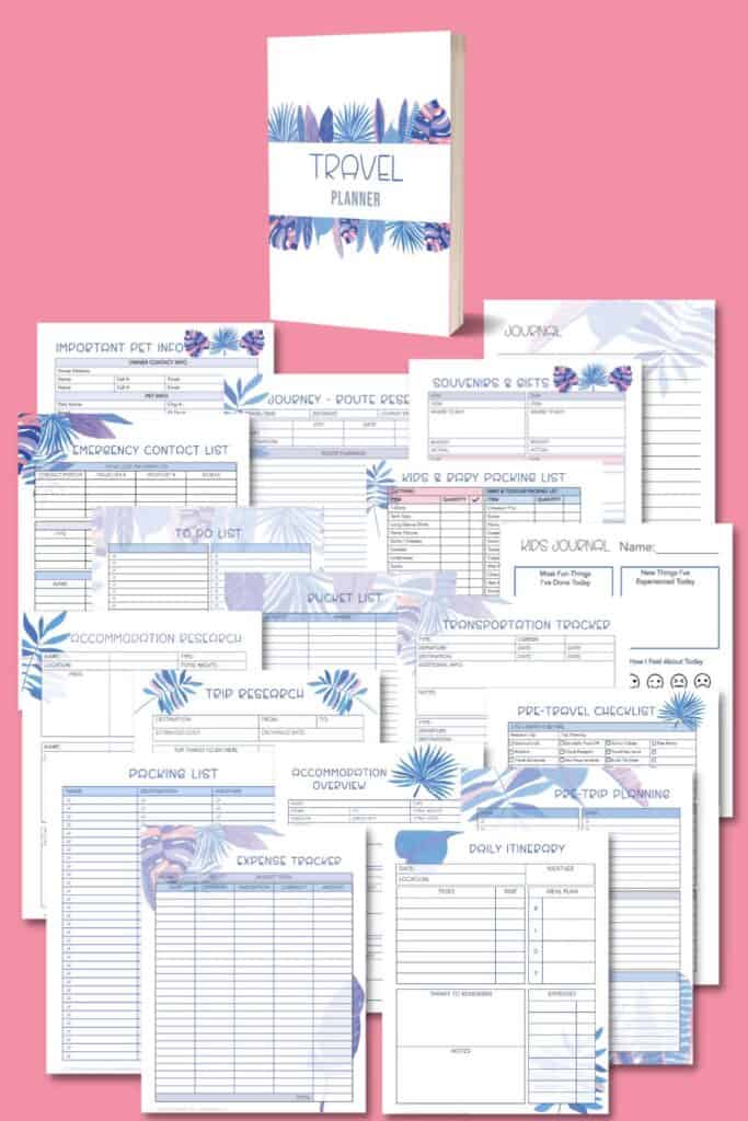 Floral themed travel planner pages