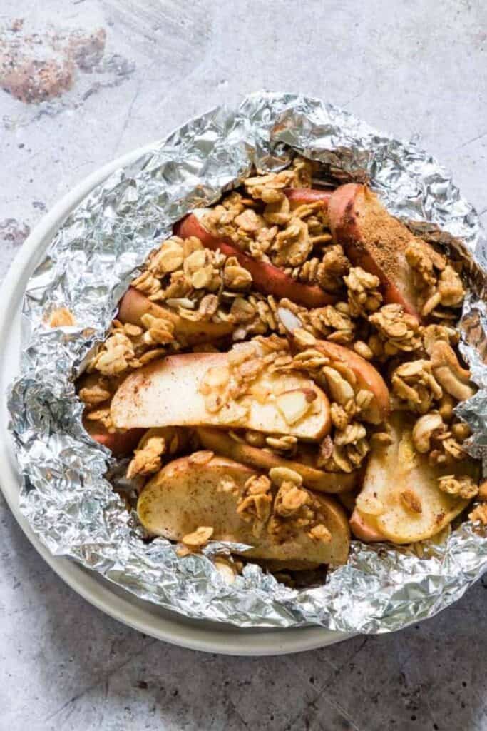 Apple crisp in a tinfoil packet. 