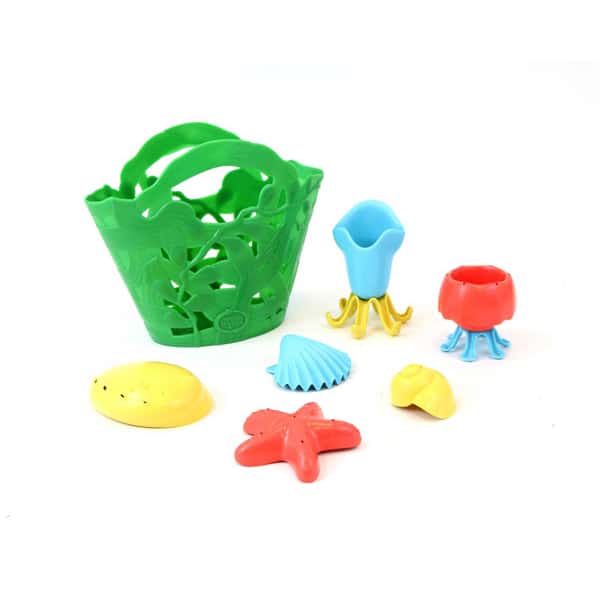 Green Beach & Pool toys - basket, star fish, sea shells